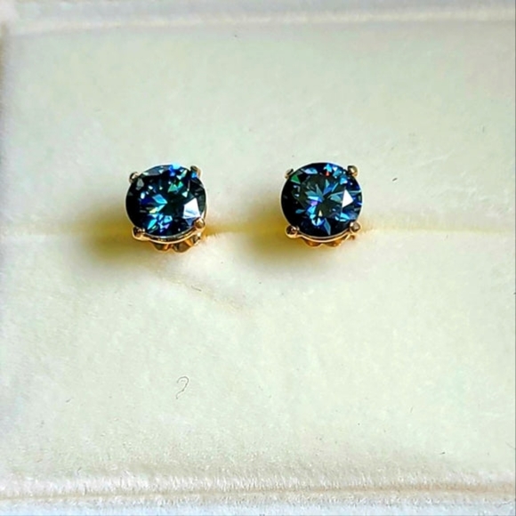 Solid 14k gold 2ct royal blue moissanite earrings - Picture 2 of 10